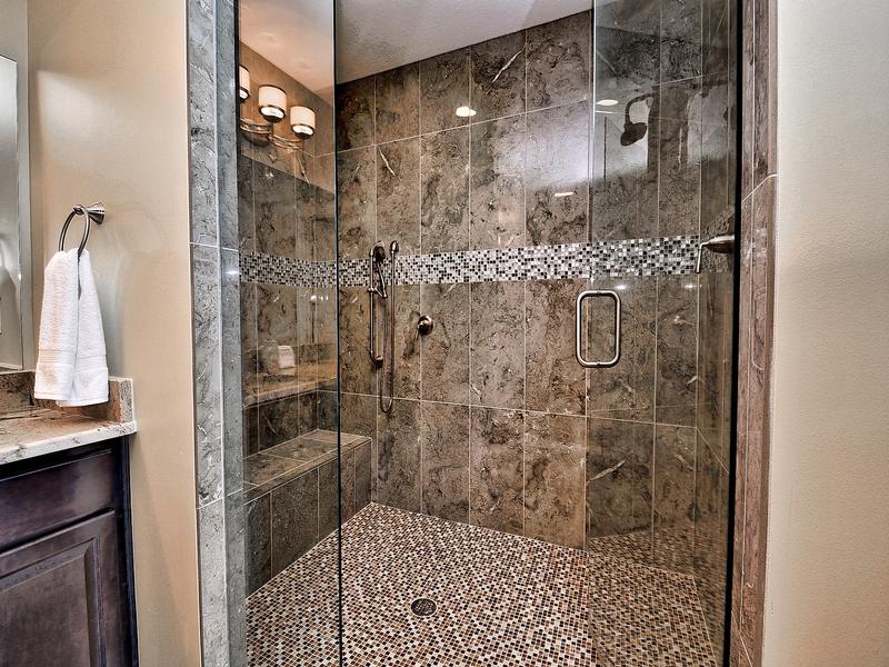Generous walk in shower in the master bathroom.